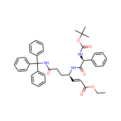 CCOC(=O)/C=C/[C@@H](CCC(=O)NC(c1ccccc1)(c1ccccc1)c1ccccc1)NC(=O)[C@@H](NC(=O)OC(C)(C)C)c1ccccc1 ZINC000049793619