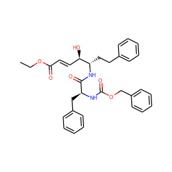 CCOC(=O)/C=C/[C@@H](O)[C@H](CCc1ccccc1)NC(=O)[C@H](Cc1ccccc1)NC(=O)OCc1ccccc1 ZINC000230441892