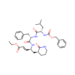 CCOC(=O)/C=C/[C@H](C[C@@H]1CCCNC1=O)NC(=O)[C@H](Cc1ccccc1)NC(=O)[C@H](CC(C)C)NC(=O)OCc1ccccc1 ZINC000028236246