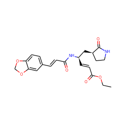 CCOC(=O)/C=C/[C@H](C[C@@H]1CCNC1=O)NC(=O)/C=C/c1ccc2c(c1)OCO2 ZINC000013473324