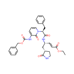 CCOC(=O)/C=C/[C@H](C[C@@H]1CCNC1=O)NC(=O)[C@H](Cc1ccccc1)n1cccc(NC(=O)OCc2ccccc2)c1=O ZINC000029393497