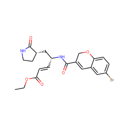 CCOC(=O)/C=C/[C@H](C[C@@H]1CCNC1=O)NC(=O)C1=Cc2cc(Br)ccc2OC1 ZINC000013473329