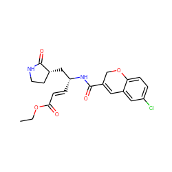 CCOC(=O)/C=C/[C@H](C[C@@H]1CCNC1=O)NC(=O)C1=Cc2cc(Cl)ccc2OC1 ZINC000013473328