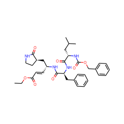 CCOC(=O)/C=C/[C@H](C[C@H]1CCNC1=O)NC(=O)[C@H](Cc1ccccc1)NC(=O)[C@H](CC(C)C)NC(=O)OCc1ccccc1 ZINC000028231925