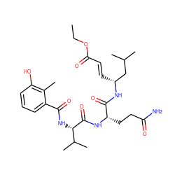 CCOC(=O)/C=C/[C@H](CC(C)C)NC(=O)[C@H](CCC(N)=O)NC(=O)[C@@H](NC(=O)c1cccc(O)c1C)C(C)C ZINC000036184913