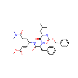 CCOC(=O)/C=C/[C@H](CCC(=O)N(C)C)NC(=O)[C@H](Cc1ccccc1)NC(=O)[C@H](CC(C)C)NC(=O)OCc1ccccc1 ZINC000028236682