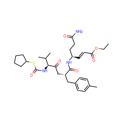 CCOC(=O)/C=C/[C@H](CCC(N)=O)NC(=O)[C@@H](CC(=O)[C@@H](NC(=O)SC1CCCC1)C(C)C)Cc1ccc(C)cc1 ZINC000004423117