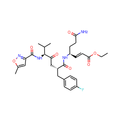 CCOC(=O)/C=C/[C@H](CCC(N)=O)NC(=O)[C@@H](CC(=O)[C@@H](NC(=O)c1cc(C)on1)C(C)C)Cc1ccc(F)cc1 ZINC000028225478