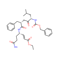 CCOC(=O)/C=C/[C@H](CCC(N)=O)NC(=O)[C@@H](CC(=O)[C@H](CC(C)C)NC(=O)OCc1ccccc1)Cc1ccccc1 ZINC000028228365