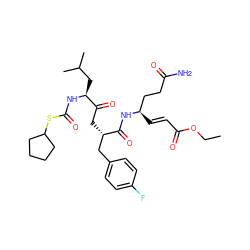 CCOC(=O)/C=C/[C@H](CCC(N)=O)NC(=O)[C@@H](CC(=O)[C@H](CC(C)C)NC(=O)SC1CCCC1)Cc1ccc(F)cc1 ZINC000028225474