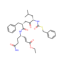 CCOC(=O)/C=C/[C@H](CCC(N)=O)NC(=O)[C@@H](CC(=O)[C@H](CC(C)C)NC(=O)SCc1ccccc1)Cc1ccccc1 ZINC000028228445