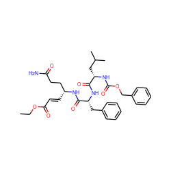 CCOC(=O)/C=C/[C@H](CCC(N)=O)NC(=O)[C@@H](Cc1ccccc1)NC(=O)[C@H](CC(C)C)NC(=O)OCc1ccccc1 ZINC000026157256