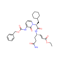 CCOC(=O)/C=C/[C@H](CCC(N)=O)NC(=O)[C@H](CC1CCCCC1)n1cccc(NC(=O)OCc2ccccc2)c1=O ZINC000029344341