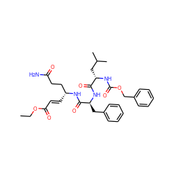 CCOC(=O)/C=C/[C@H](CCC(N)=O)NC(=O)[C@H](Cc1ccccc1)NC(=O)[C@H](CC(C)C)NC(=O)OCc1ccccc1 ZINC000026157266