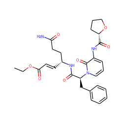 CCOC(=O)/C=C/[C@H](CCC(N)=O)NC(=O)[C@H](Cc1ccccc1)n1cccc(NC(=O)[C@@H]2CCCO2)c1=O ZINC000029392113