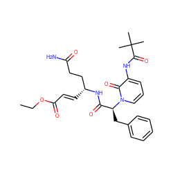 CCOC(=O)/C=C/[C@H](CCC(N)=O)NC(=O)[C@H](Cc1ccccc1)n1cccc(NC(=O)C(C)(C)C)c1=O ZINC000029395463