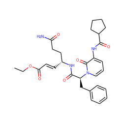 CCOC(=O)/C=C/[C@H](CCC(N)=O)NC(=O)[C@H](Cc1ccccc1)n1cccc(NC(=O)C2CCCC2)c1=O ZINC000029342533