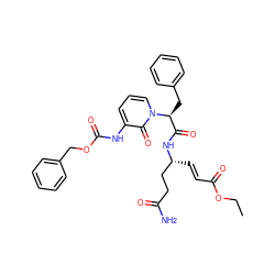 CCOC(=O)/C=C/[C@H](CCC(N)=O)NC(=O)[C@H](Cc1ccccc1)n1cccc(NC(=O)OCc2ccccc2)c1=O ZINC000029391938