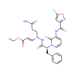 CCOC(=O)/C=C/[C@H](CCC(N)=O)NC(=O)[C@H](Cc1ccccc1)n1cccc(NC(=O)c2cc(Cl)on2)c1=O ZINC000029389907