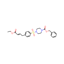 CCOC(=O)/C=C/Cc1ccc(S(=O)(=O)N2CCN(C(=O)OCc3ccccc3)CC2)cc1 ZINC000084742049