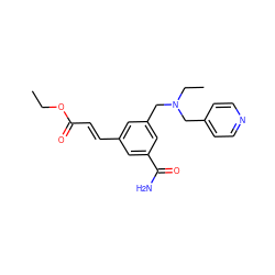 CCOC(=O)/C=C/c1cc(CN(CC)Cc2ccncc2)cc(C(N)=O)c1 ZINC000029404631