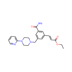 CCOC(=O)/C=C/c1cc(CN2CCN(c3ccccn3)CC2)cc(C(N)=O)c1 ZINC000029404634