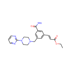 CCOC(=O)/C=C/c1cc(CN2CCN(c3ncccn3)CC2)cc(C(N)=O)c1 ZINC000029406882