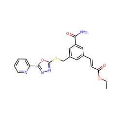 CCOC(=O)/C=C/c1cc(CSc2nnc(-c3ccccn3)o2)cc(C(N)=O)c1 ZINC000029406434