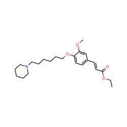 CCOC(=O)/C=C/c1ccc(OCCCCCCN2CCCCC2)c(OC)c1 ZINC001772586410