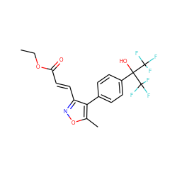 CCOC(=O)/C=C/c1noc(C)c1-c1ccc(C(O)(C(F)(F)F)C(F)(F)F)cc1 ZINC000028569372