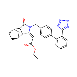 CCOC(=O)/C=C1\[C@@H]2[C@H]3CC[C@@H](C3)[C@@H]2C(=O)N1Cc1ccc(-c2ccccc2-c2nn[nH]n2)cc1 ZINC000100895344