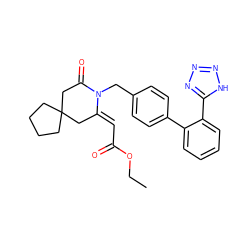 CCOC(=O)/C=C1\CC2(CCCC2)CC(=O)N1Cc1ccc(-c2ccccc2-c2nnn[nH]2)cc1 ZINC000029464830