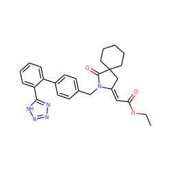 CCOC(=O)/C=C1\CC2(CCCCC2)C(=O)N1Cc1ccc(-c2ccccc2-c2nnn[nH]2)cc1 ZINC000028009332