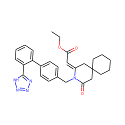 CCOC(=O)/C=C1\CC2(CCCCC2)CC(=O)N1Cc1ccc(-c2ccccc2-c2nnn[nH]2)cc1 ZINC000029470598