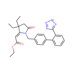 CCOC(=O)/C=C1\N(Cc2ccc(-c3ccccc3-c3nn[nH]n3)cc2)C(=O)CC1(CC)CC ZINC000101243023