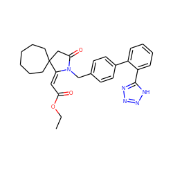 CCOC(=O)/C=C1\N(Cc2ccc(-c3ccccc3-c3nnn[nH]3)cc2)C(=O)CC12CCCCCC2 ZINC000027205636