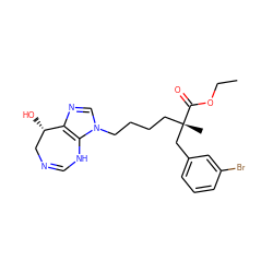 CCOC(=O)[C@@](C)(CCCCn1cnc2c1NC=NC[C@@H]2O)Cc1cccc(Br)c1 ZINC000013807357