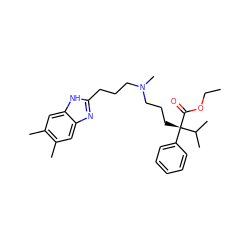 CCOC(=O)[C@@](CCCN(C)CCCc1nc2cc(C)c(C)cc2[nH]1)(c1ccccc1)C(C)C ZINC000040876811