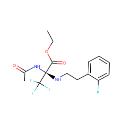 CCOC(=O)[C@@](NCCc1ccccc1F)(NC(C)=O)C(F)(F)F ZINC000019939237