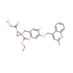 CCOC(=O)[C@@]1(Cc2ccc(OCc3cc(C)nc4ccccc34)c(F)c2)C[C@@H]1C(=O)NO ZINC000040429306