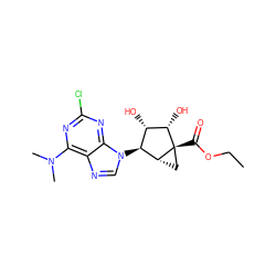 CCOC(=O)[C@@]12C[C@@H]1[C@@H](n1cnc3c(N(C)C)nc(Cl)nc31)[C@H](O)[C@@H]2O ZINC001772623355