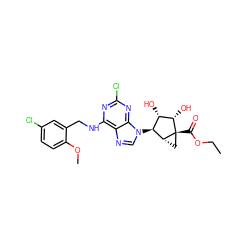 CCOC(=O)[C@@]12C[C@@H]1[C@@H](n1cnc3c(NCc4cc(Cl)ccc4OC)nc(Cl)nc31)[C@H](O)[C@@H]2O ZINC000040422406