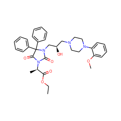 CCOC(=O)[C@@H](C)N1C(=O)N(C[C@H](O)CN2CCN(c3ccccc3OC)CC2)C(c2ccccc2)(c2ccccc2)C1=O ZINC000064549204