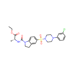 CCOC(=O)[C@@H](C)NC(=O)N1CCc2cc(S(=O)(=O)N3CCN(c4cccc(Cl)c4)CC3)ccc21 ZINC000118520535