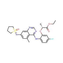 CCOC(=O)[C@@H](C)Oc1cc(F)ccc1Nc1ncnc2cc(N=S3(=O)CCCC3)cc(C)c12 ZINC001772598969