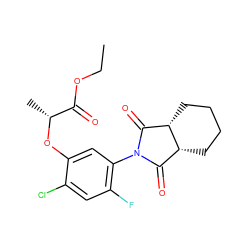 CCOC(=O)[C@@H](C)Oc1cc(N2C(=O)[C@H]3CCCC[C@H]3C2=O)c(F)cc1Cl ZINC000103207355