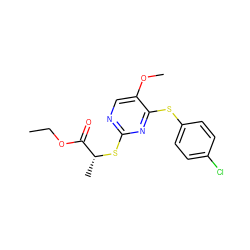 CCOC(=O)[C@@H](C)Sc1ncc(OC)c(Sc2ccc(Cl)cc2)n1 ZINC000001388562