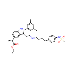 CCOC(=O)[C@@H](C)c1ccc2[nH]c(-c3cc(C)cc(C)c3)c(CCNCCCCc3ccc(NS(C)(=O)=O)cc3)c2c1 ZINC000029417471