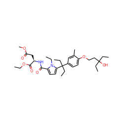 CCOC(=O)[C@@H](CC(=O)OC)NC(=O)c1ccc(C(CC)(CC)c2ccc(OCCC(O)(CC)CC)c(C)c2)n1CC ZINC001772656188