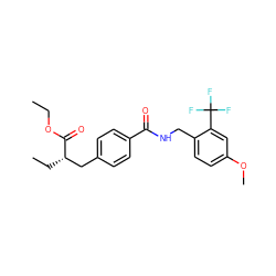 CCOC(=O)[C@@H](CC)Cc1ccc(C(=O)NCc2ccc(OC)cc2C(F)(F)F)cc1 ZINC000653805759